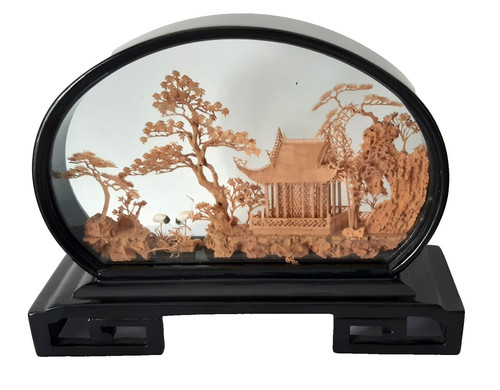 Diorama cinese legno vetro - diorama,