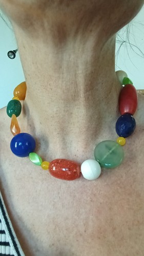 Collana pietre legno vetro - pietre,,